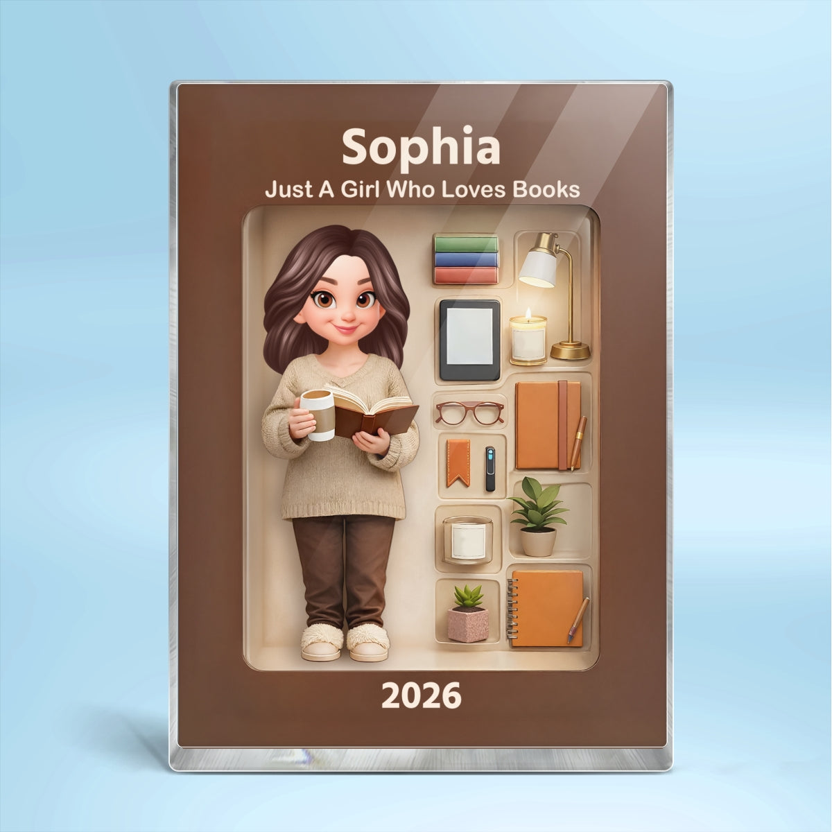 Book Lover 3D Action Figure - Personalized Acrylic Block - Gift for Book Lovers
