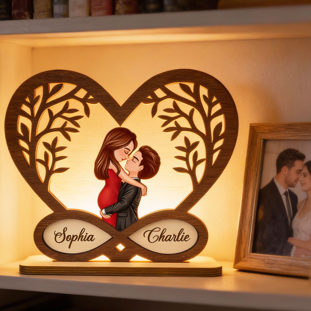 Infinity Heart Love Sign Romantic Couple - Personalized Standing Wooden Plaque - Gift for Couple