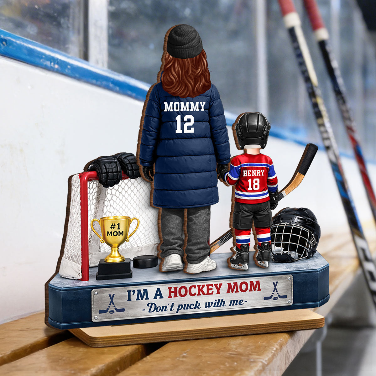 I'm A Hockey Mom And Kids - Personalized 2-Layered Wooden Plaque - Mother's Day Gift for Hockey Mom