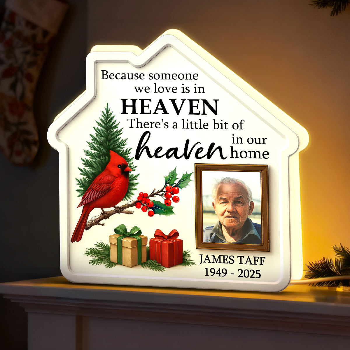 3D Effect Christmas Cardinal Family Memorial Because Someone We Love Is In Heaven - Personalized Light Box