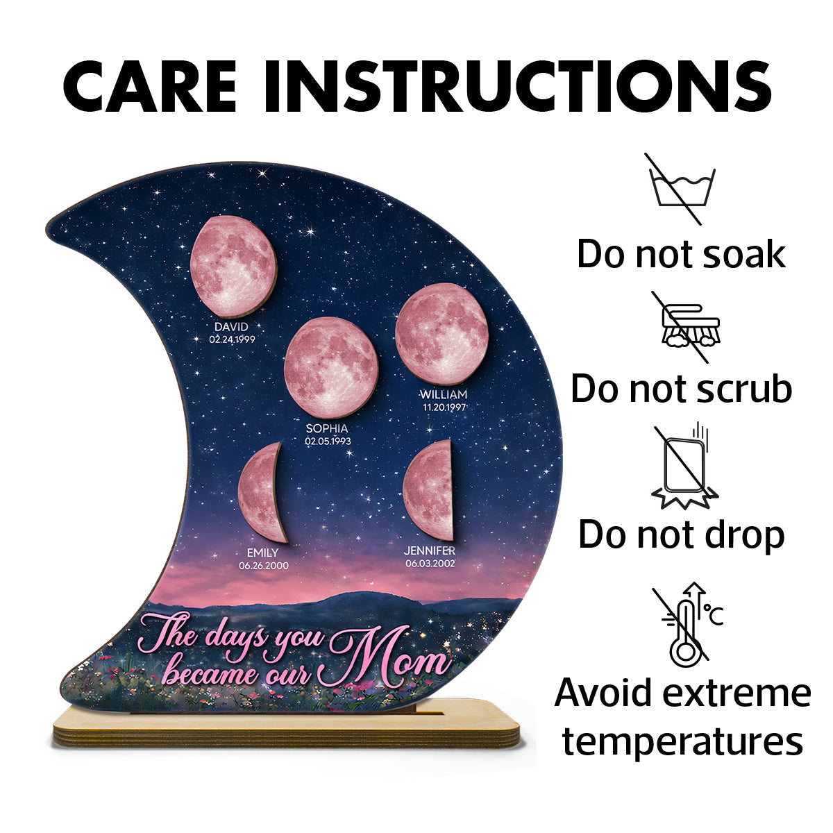The Days You Became Our Mom Custom Moon Phase - Personalized 2-Layered Wooden Plaque - Heartfelt Gift For Mom, Grandma