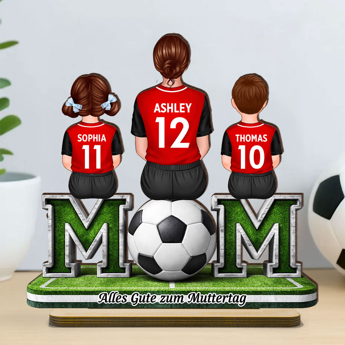 Fußball-Mama mit Kindern – Personalisiertes 2-lagiges Holzschild – Herzliches Geschenk cho Fußball-Mamas & Ehefrauen