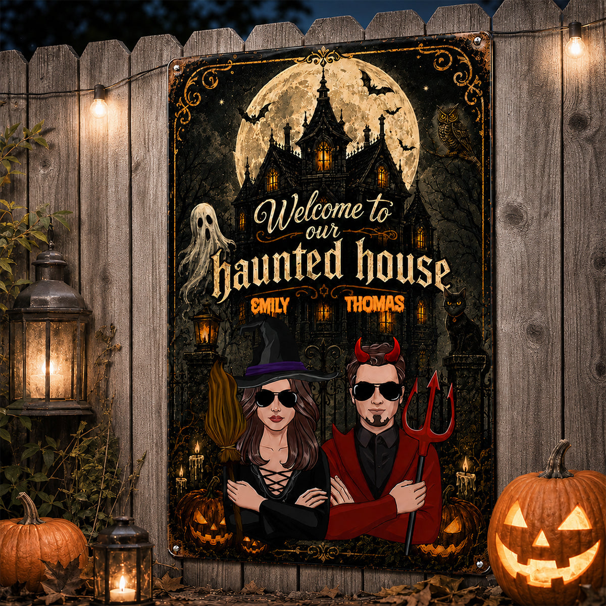 Welcome to Our Haunted House - Personalized Metal Sign - Halloween Decor for Couples