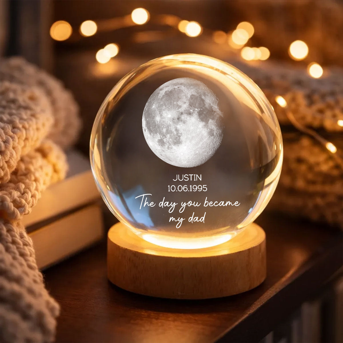 The Day You Became My Mom - Personalized Crystal Ball LED Night Light - Heartfelt Gift for Mom, Dad