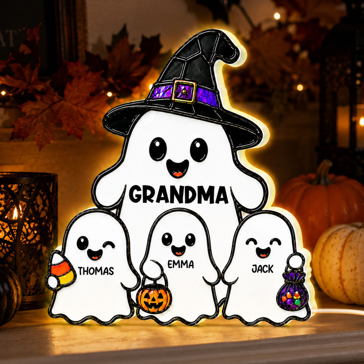 Whimsical Grandma's Boo Crew - Personalized Light Box - Halloween Decoration For Grandma