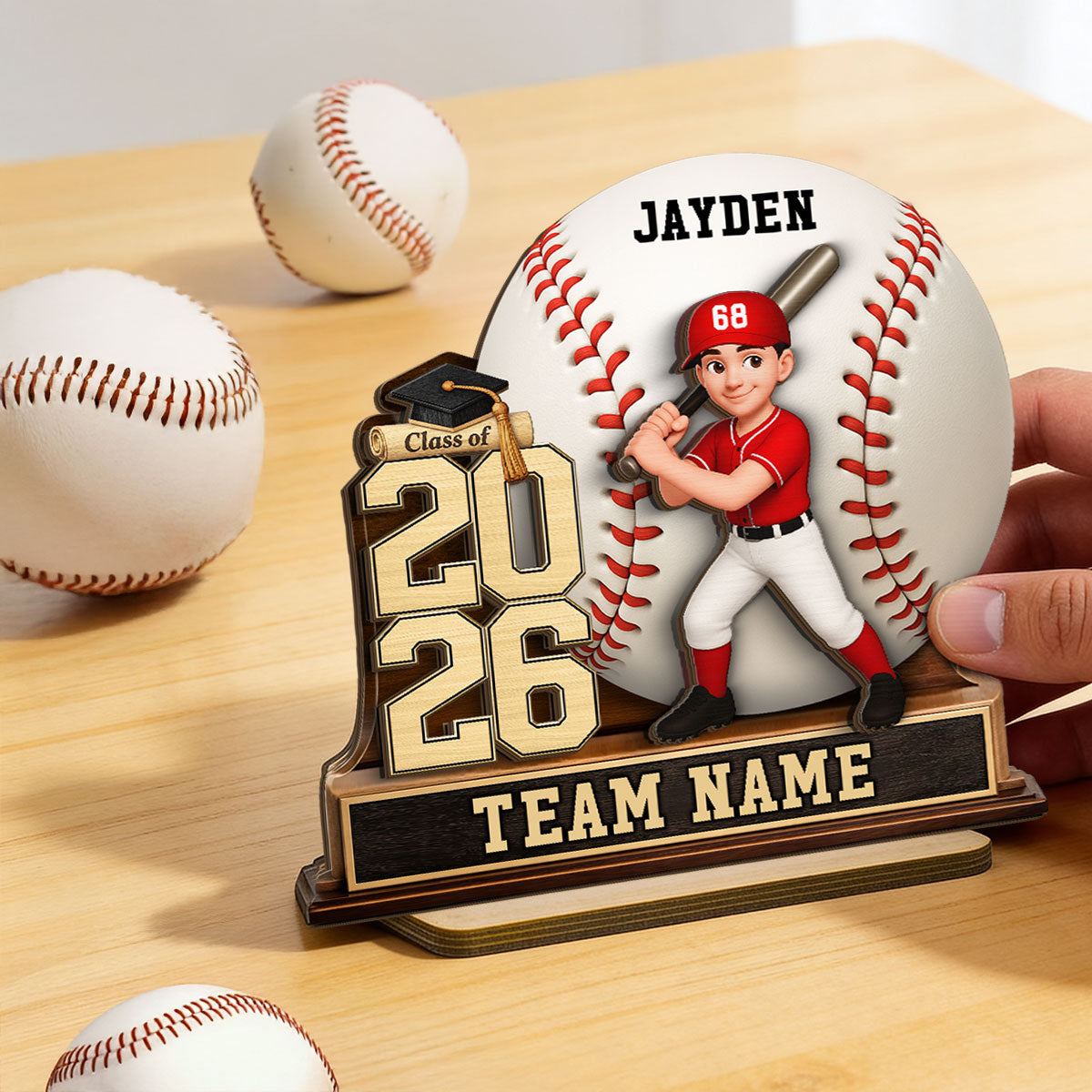 Baseball Softball Senior Keepsake 2D Flat - Personalized 2-Layered Wooden Plaque - Graduation Gift For Son, Daughter