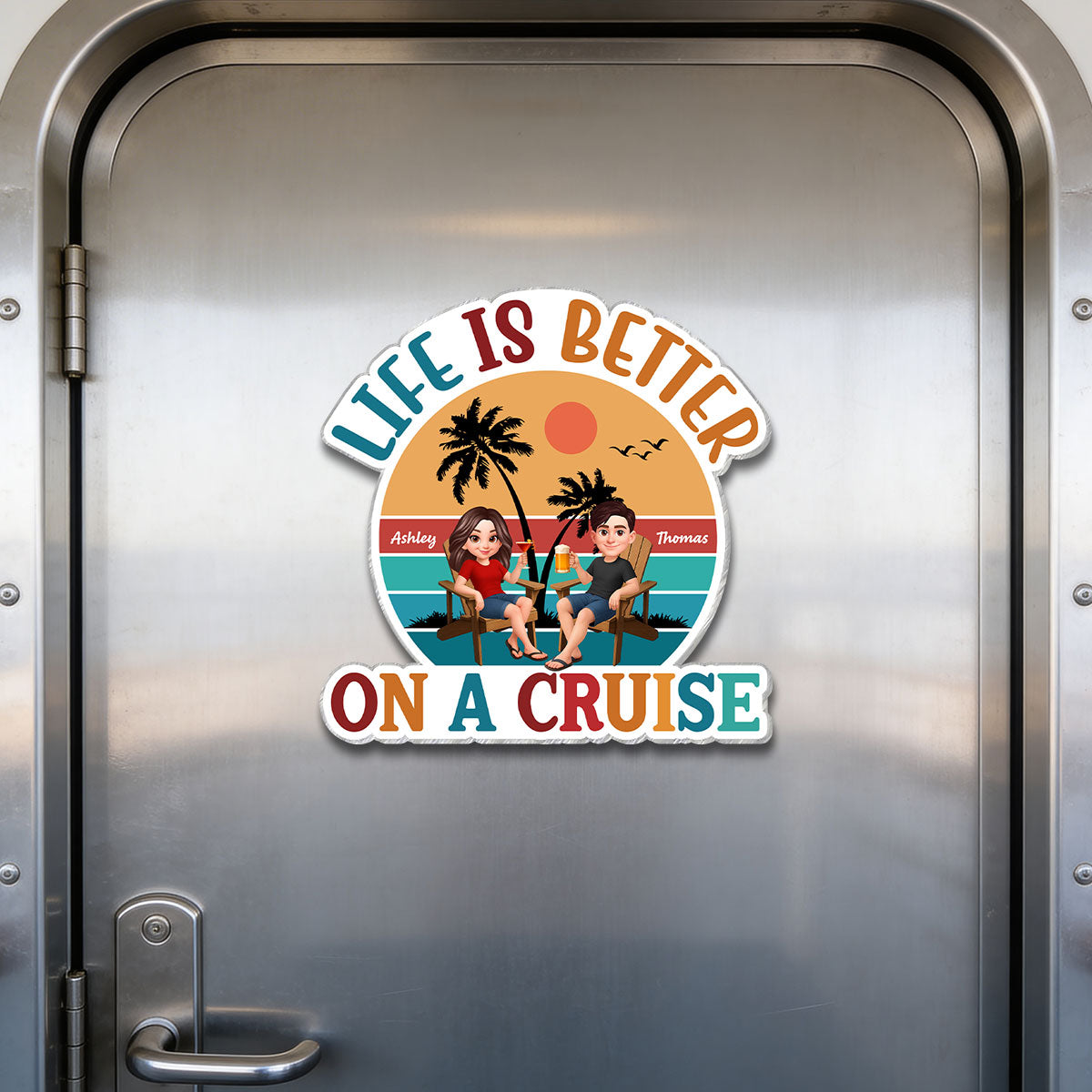 Couple Retro Life Is Better On A Cruise - Personalized Cruise Ship Door Magnet - Summer Cruise Ship Door Decorations