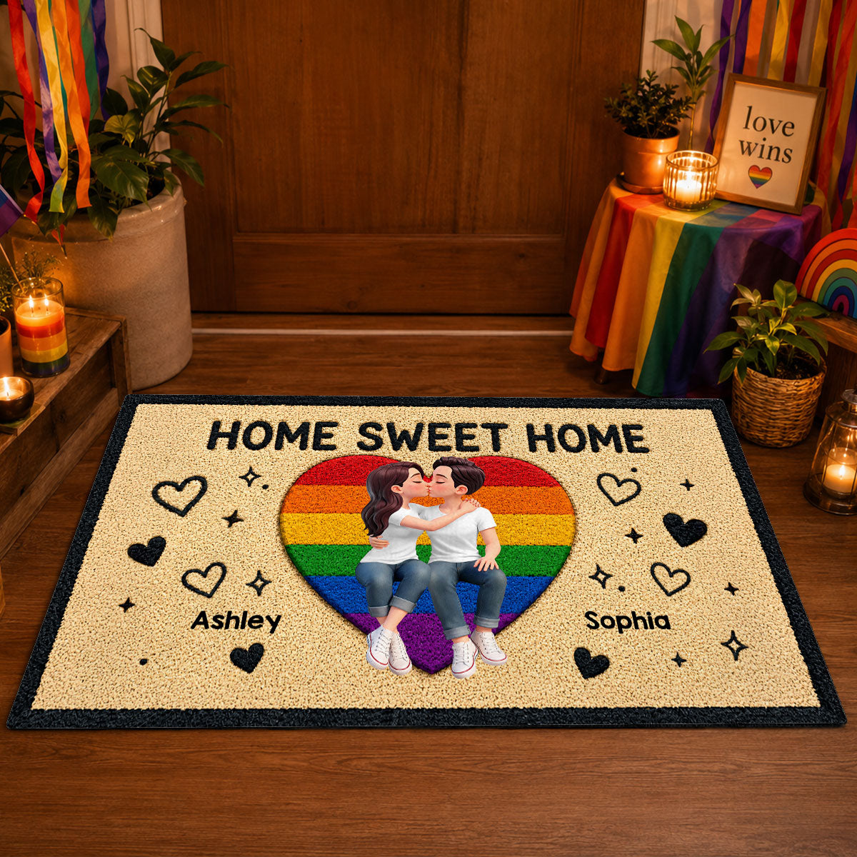 LGBT+ Couple Home Sweet Home - Personalized Doormat - Gift For Couple, Happy Pride Month