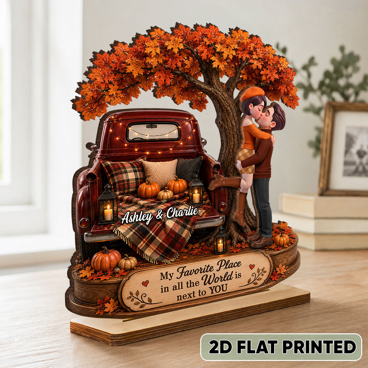 My Favorite Place in All the World is Next to You - Personalized 2-Layered Wooden Plaque - Heartfelt Gift for Him, for Her