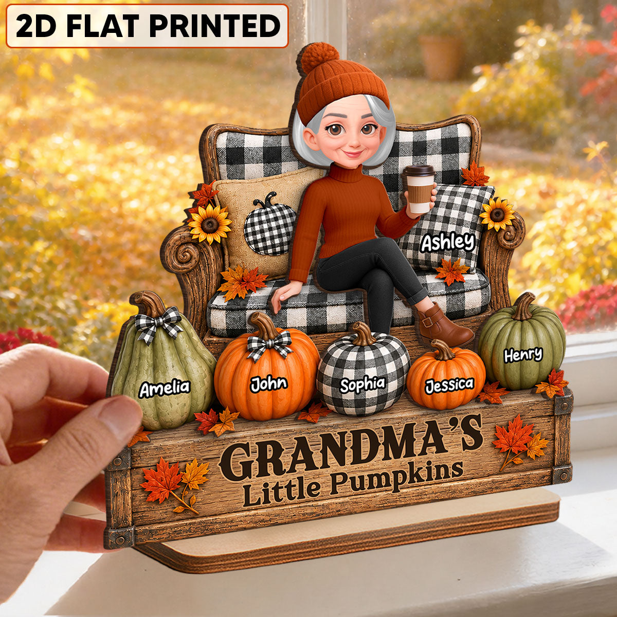 Fall Season Cozy Grandma's Little Pumpkins - Personalized 2-Layered Wooden Plaque - Fall Decor For Grandma