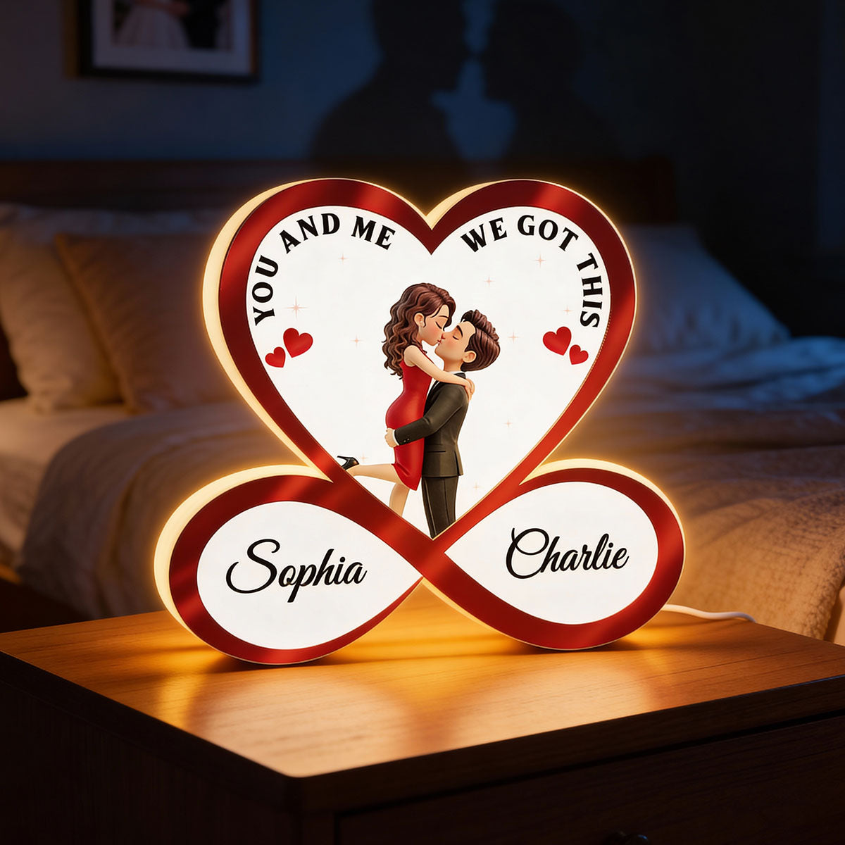 Couple Hugging Kissing Eternal Love Infinity Heart - Personalized Light Box - Heartfelt Gift For Couple