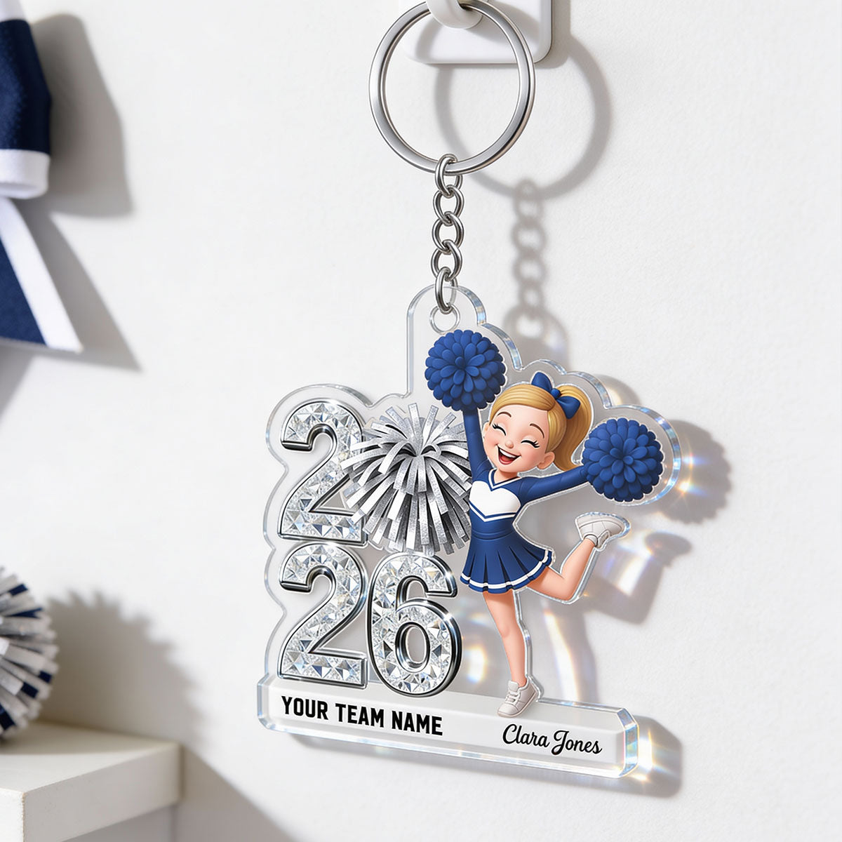 3D Shiny Effect Cheerleader With Year - Personalized Acrylic Keychain - Gift For Daughter, Granddaughter