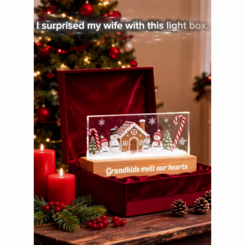 3D Effect Snowman Family Grandparents In Snow - Personalized Acrylic Block LED Night Light - Christmas Decor For Grandma, Family