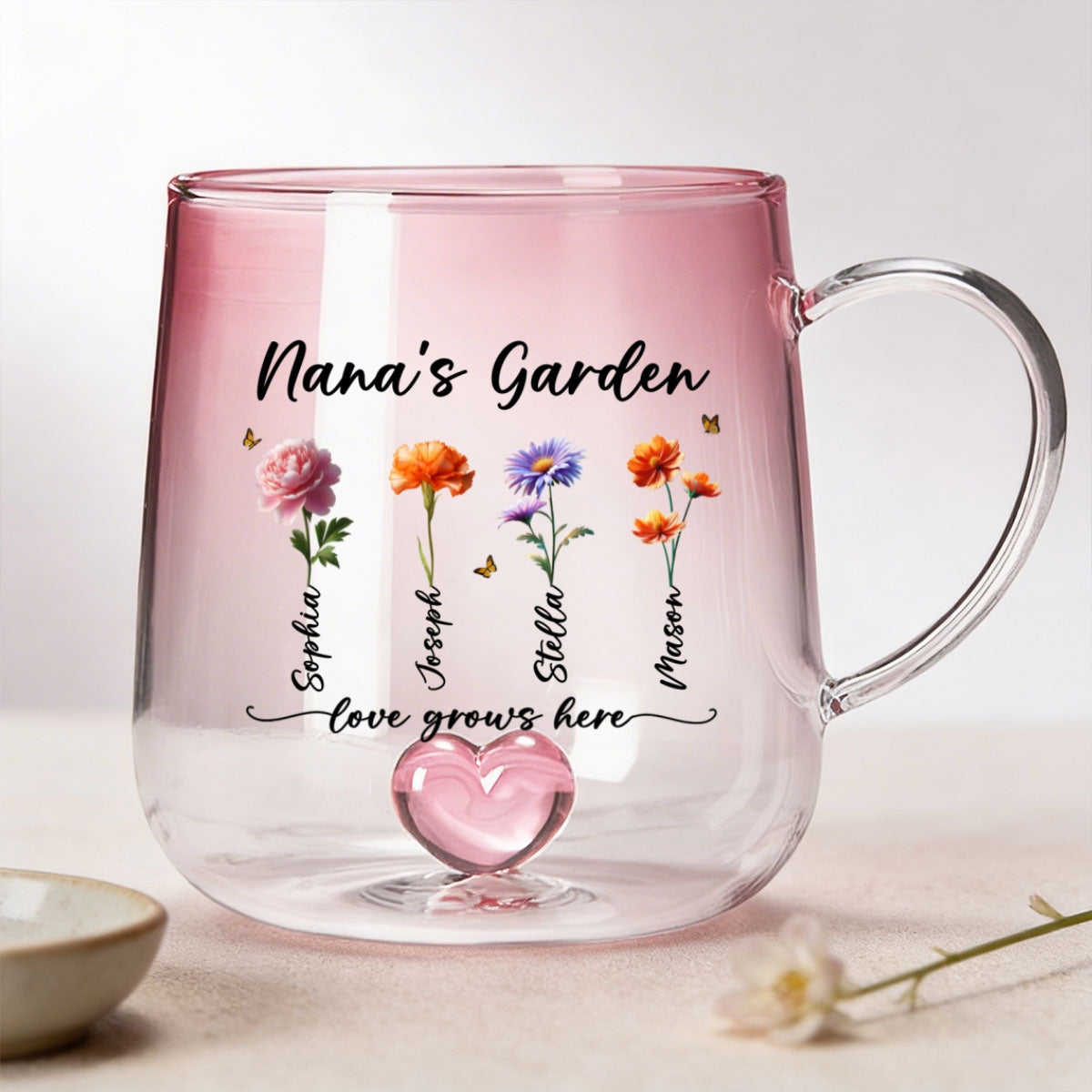 Grandma's Garden Love Grows Here - Personalized Glass Mug - Custom Birth Flowers, Mother's Day Gift for Mom, Grandma, Wife