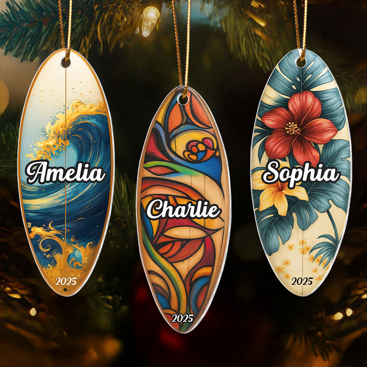 Custom Name Colorful Surfboard - Personalized Acrylic Ornament - Christmas Gift for Surfer