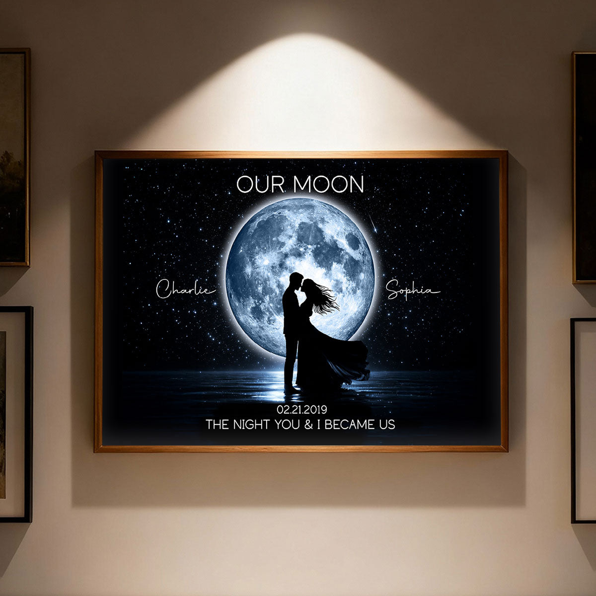 Couple Kissing Under the Moonlight, Custom Moon Phase by Date - Personalized Poster - Sentimental Gift for Her, for Him