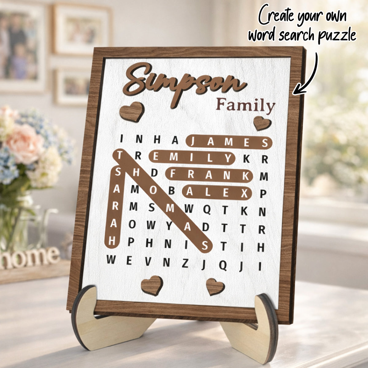 Family Word Search Puzzle Sign - Personalized 2-Layered Wooden Plaque - Gift for Mom, Dad, Grandparents