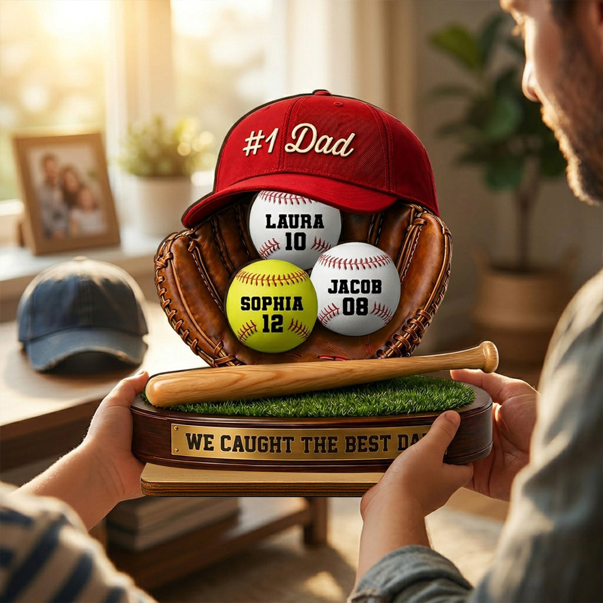 No 1 Baseball Dad - Personalized 2-Layered Wooden Plaque -  Gift for Dad, Husband