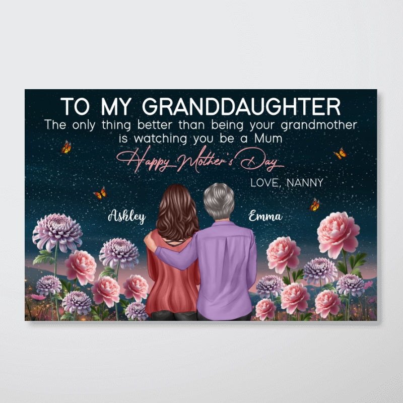 From Nanny To My Granddaughter Birth Month Flower Beautiful Hill At Night - Personalised Poster - Mother's Day Gift for Granddaughter