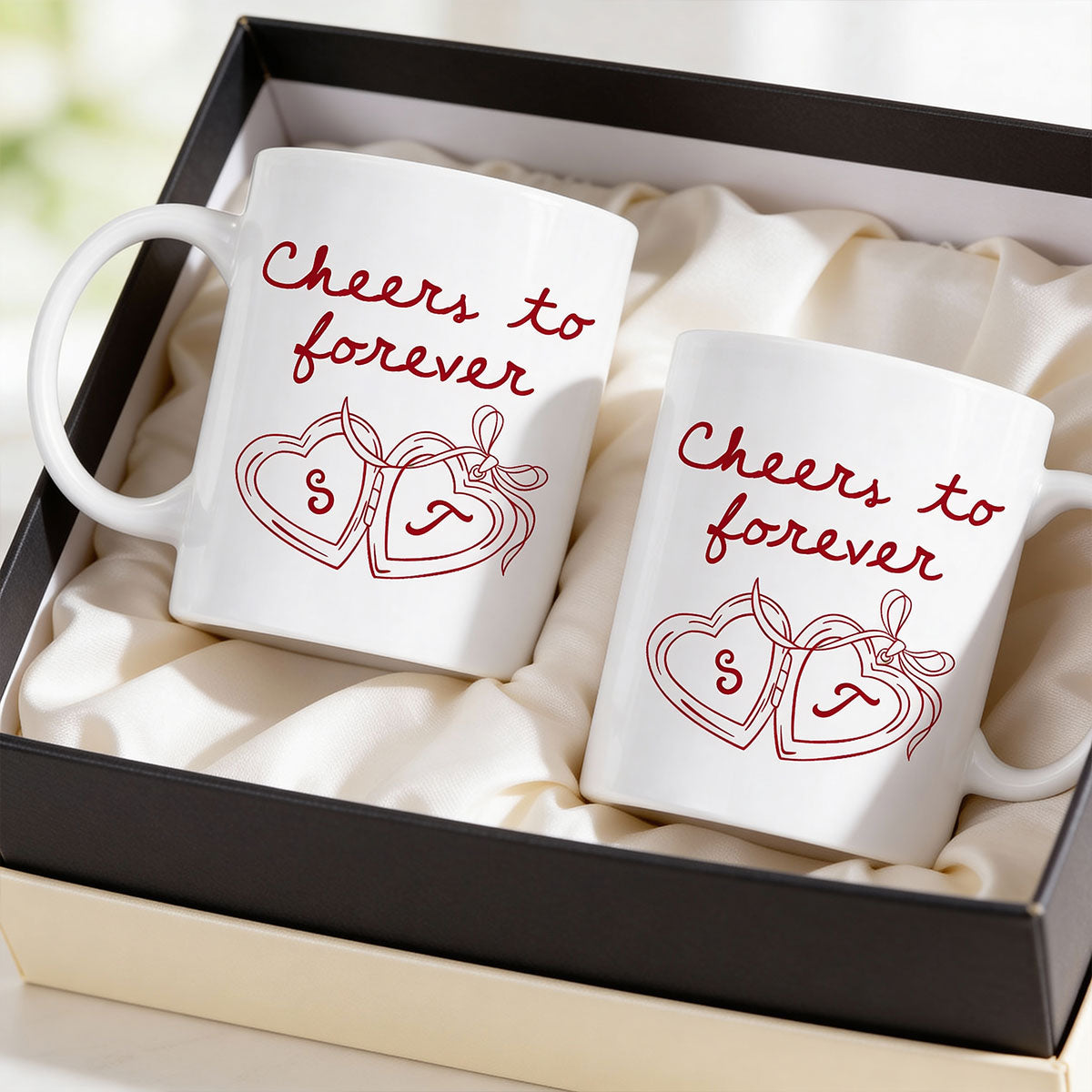 Cheers To Forever Couple Custom Heart Locket - Personalized Mug - Gift For Her, Gift For Him