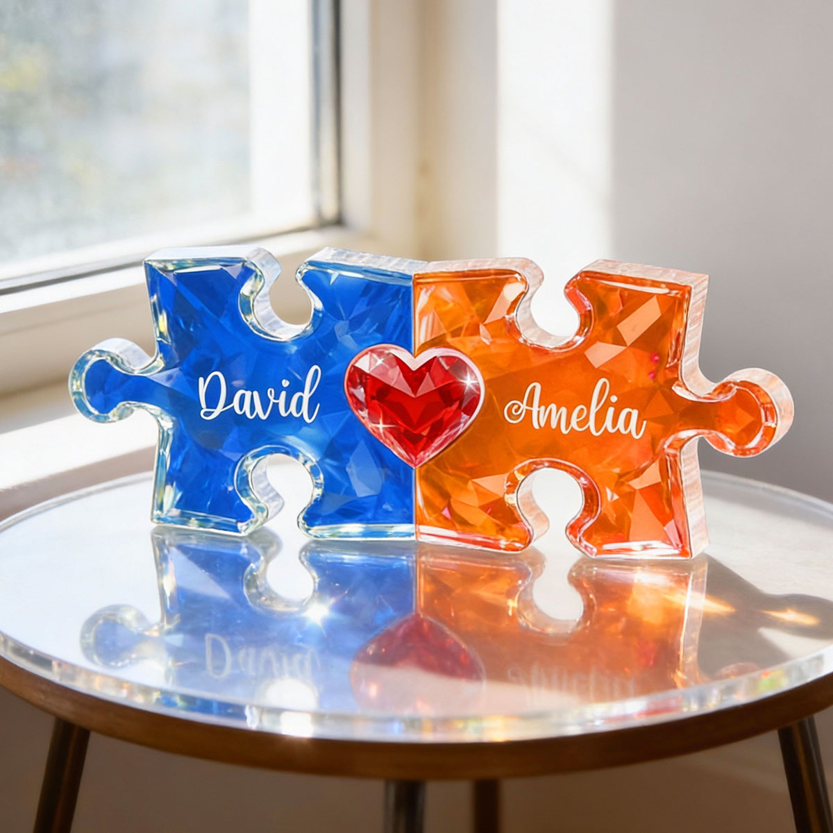 Couple Puzzles Name Sign for Valentines - Personalized Acrylic Block Plaque - Sentimental Gift for Him, for Her