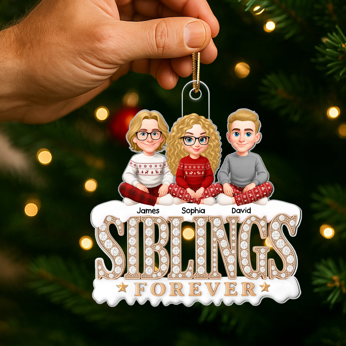 Siblings Forever 3D Crystal Effect - Personalized Acrylic Ornament - Christmas Gift for Siblings