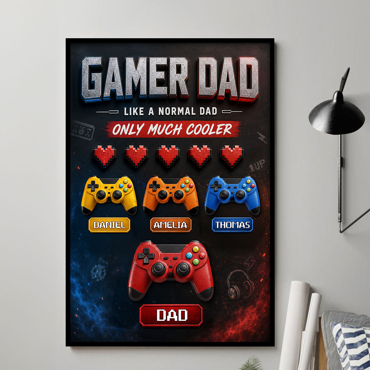 Gamer Dad Much Cooler - Personalized Poster - Father's Day Gift for Gamer Dad, Husband