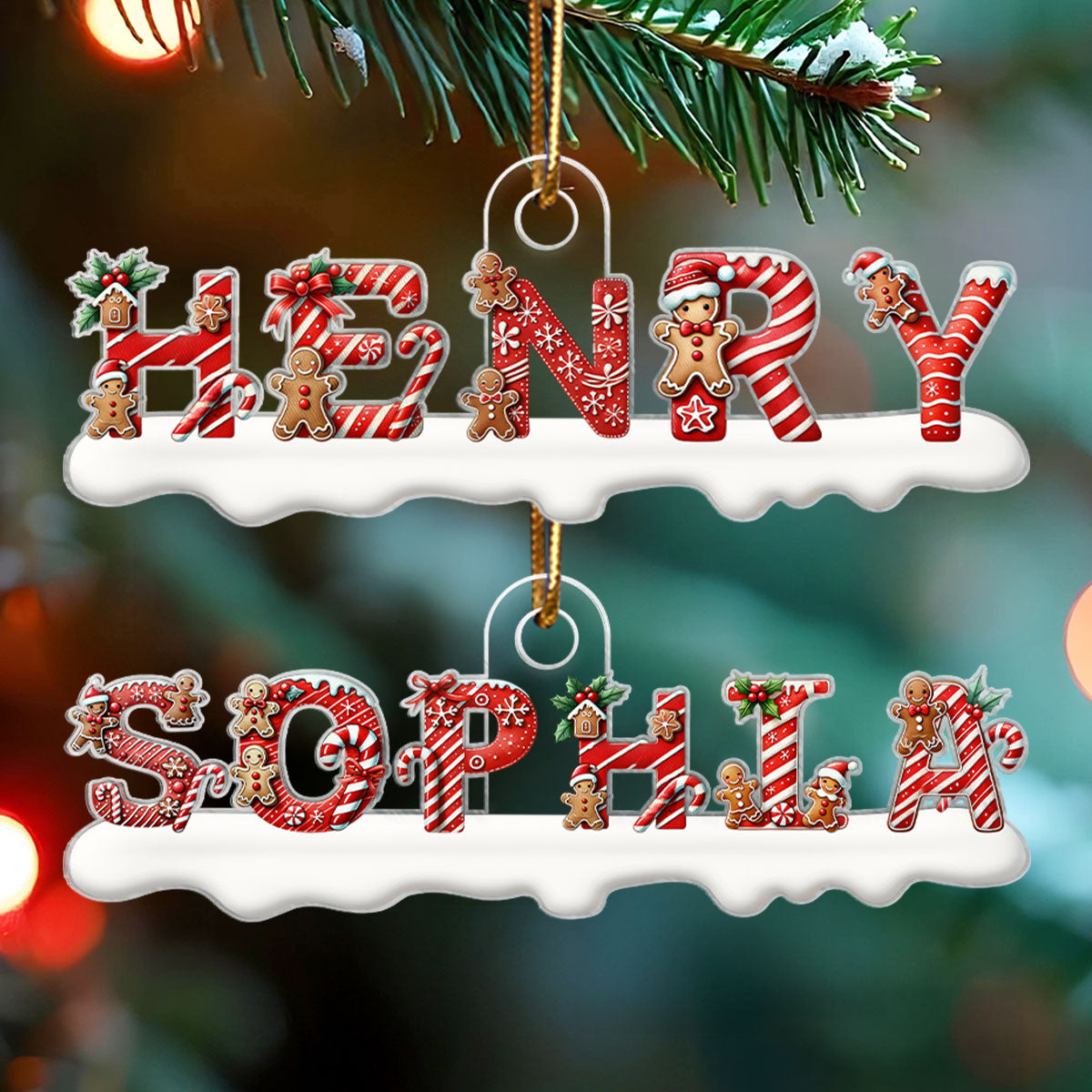 Candy Cane Alphabet - Personalized Acrylic Ornament - Christmas Tree Decor