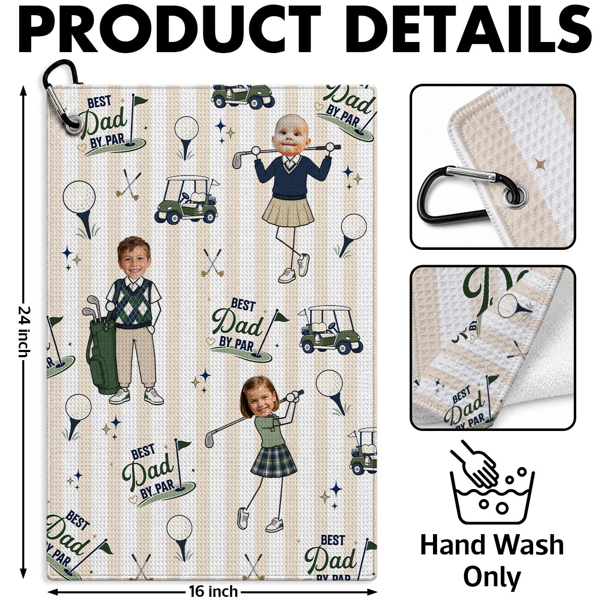 Best Dad Grandpa By Par Kid Custom Photo - Personalized Golf Towel - Father's Day Gift For Golfers