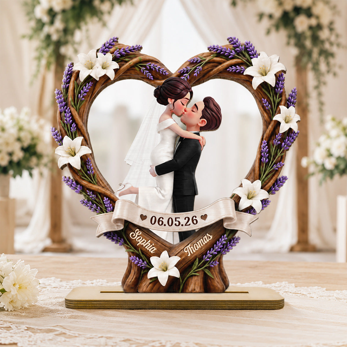 Rustic Heart Bride & Groom - Personalized Wooden Plaque - Wedding Gift, Anniversary Gift, Newlywed Gift