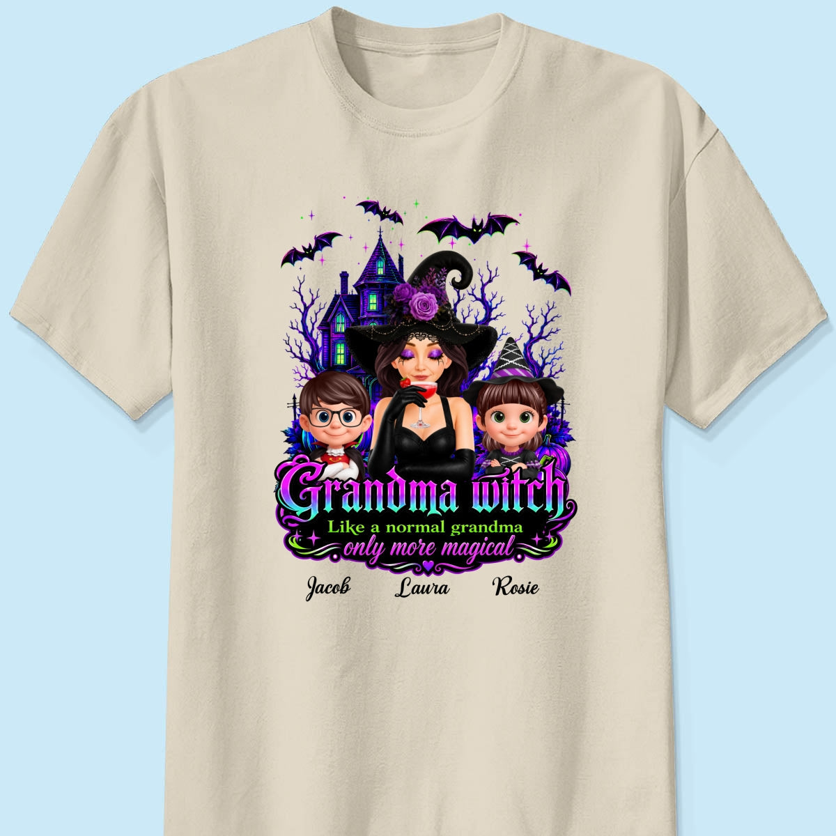 Grandma Mom Witch More Magical - Personalized Shirt - Halloween Spooky Scene, Gift for Grandma