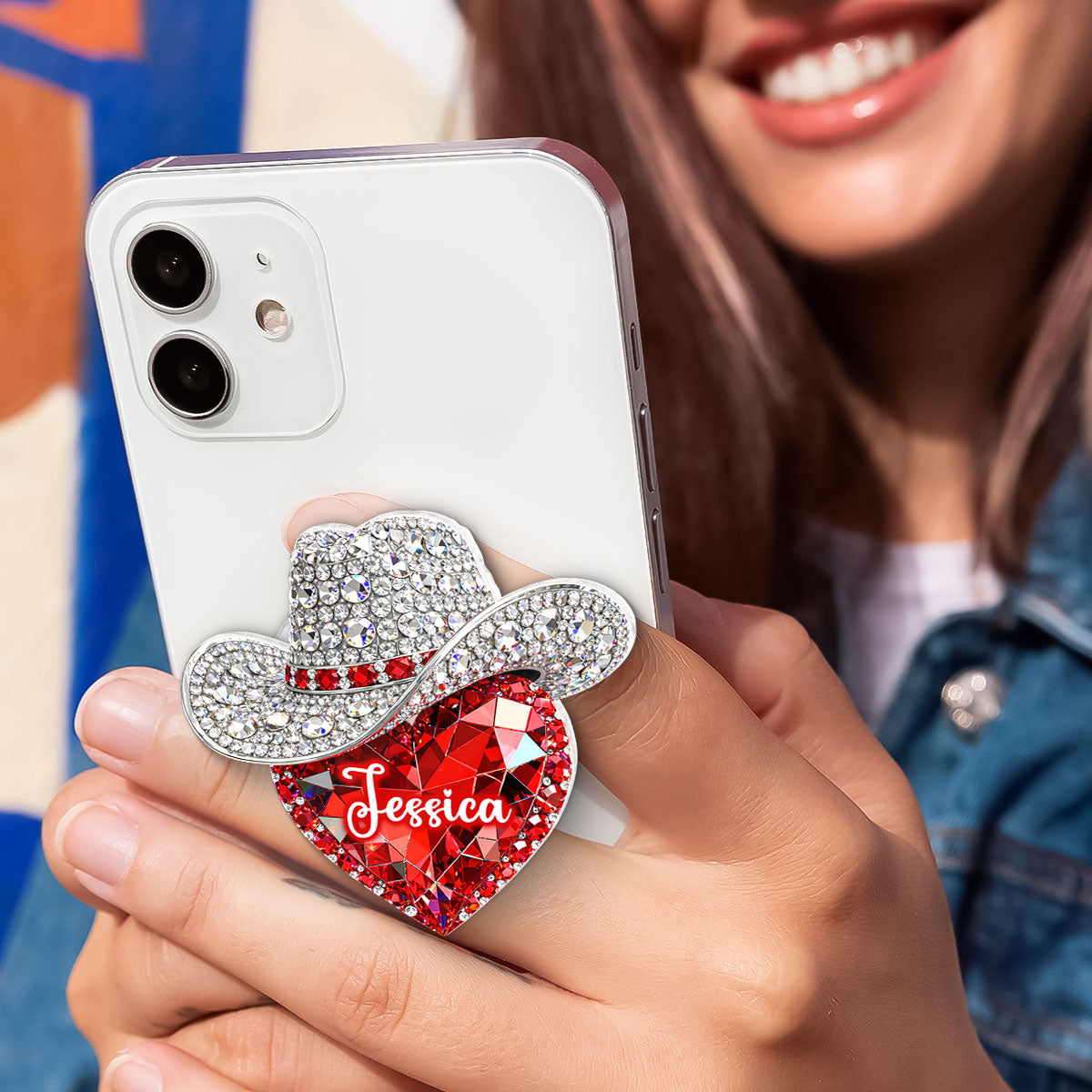 Western Valentine Heart 3D Effect - Personalized Acrylic Magnetic Phone Grip - Anniversary, Valentine's Day Gift, Gift For Her