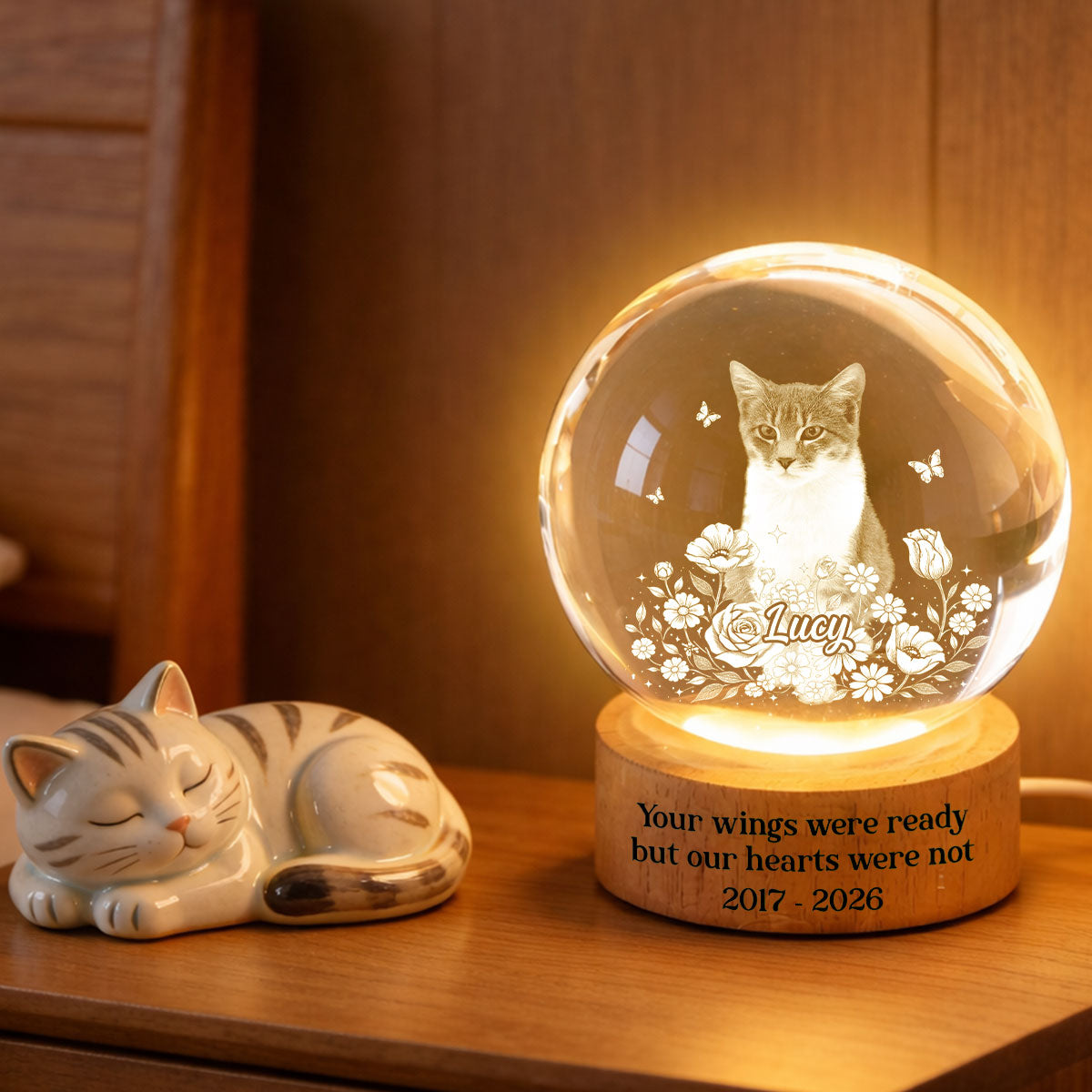 Custom Pet Portrait - Personalized Crystal Ball LED Night Light - Heartfelt Gift for Pet Lovers, Memorial Gift, Pet Remembrance