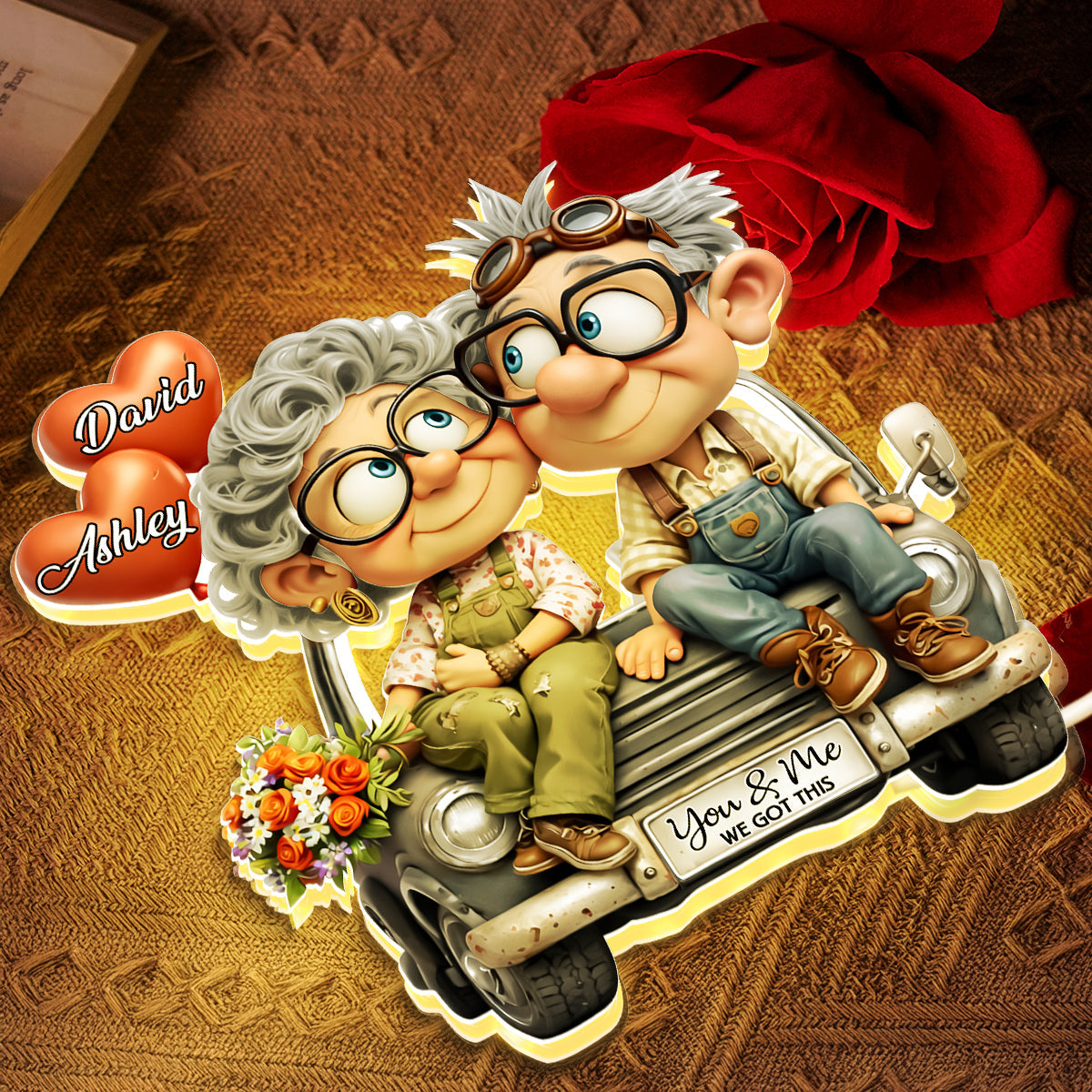Funny Old Couple Vintage Truck - Personalized Light Box - Anniversary, Valentine's Day Gift, Gift For Him, Gift For Her