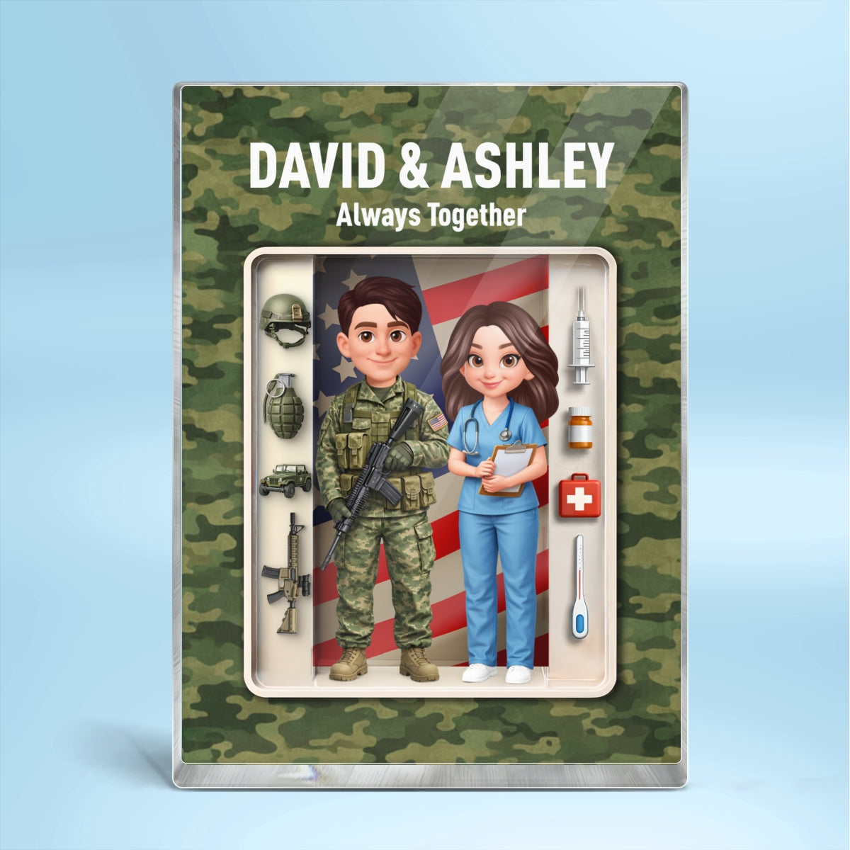 Army & Nurse Couple 3D Action Figure - Personalized Acrylic Block Plaque - Heartfelt Gift for Him, for Her