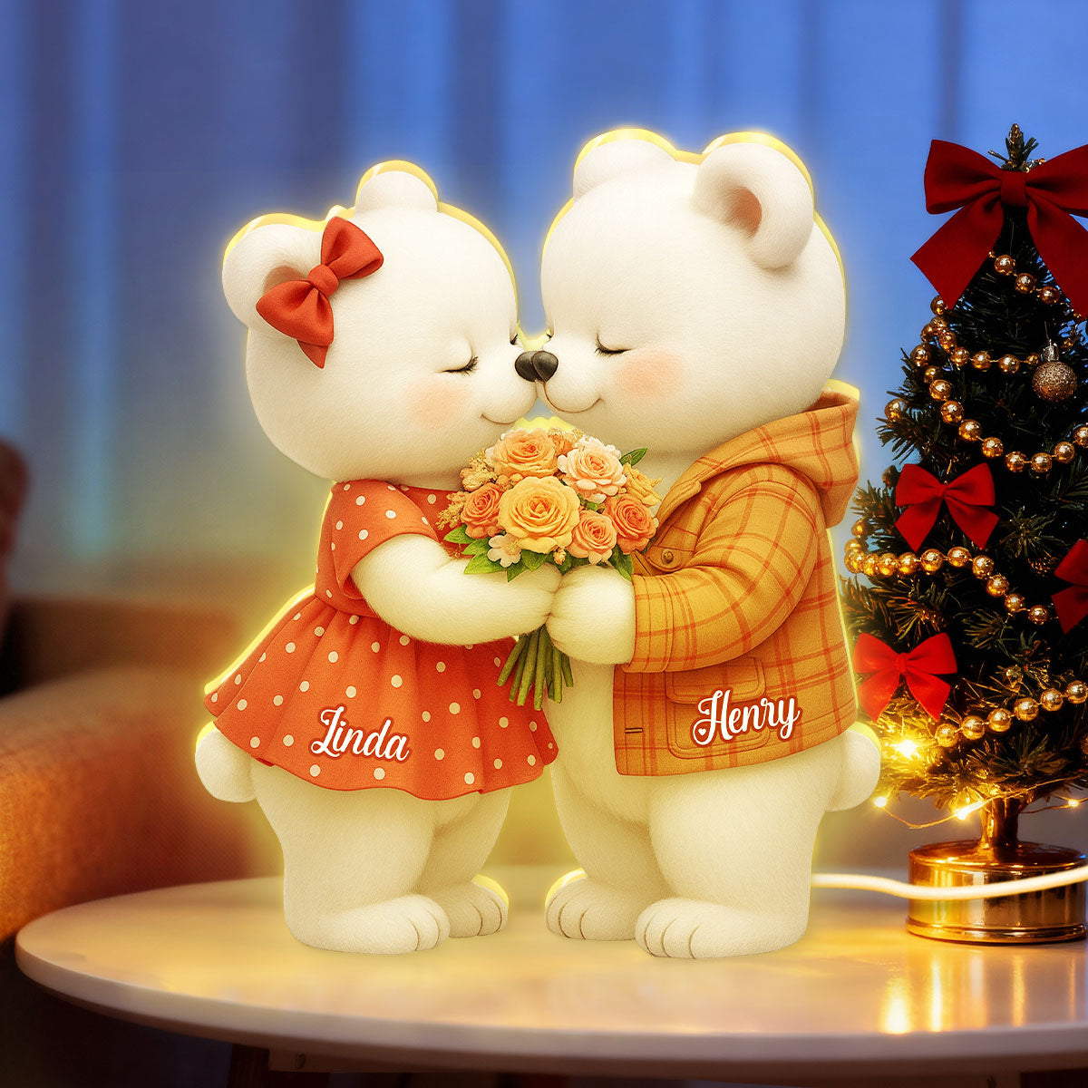 Loving Kissing Bear Couple - Personalized Light Box - Sentimental Gift for him, for her