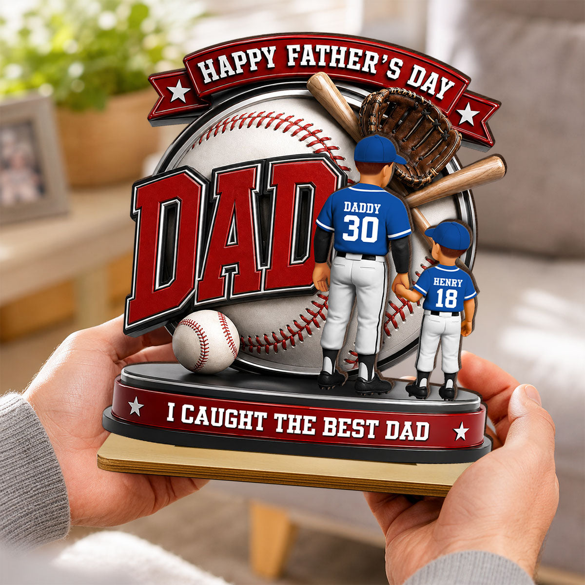 Baseball Dad Home Run Hero - Personalized 2-Layered Wooden Plaque -  Gift For Dad, Husband
