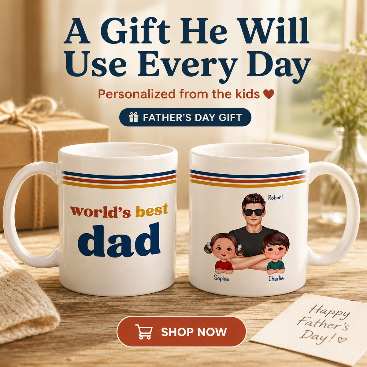 World's Best Dad Grandpa Retro 70s Style - Personalized Mug - Father's Day Gift For Husband, Dad, Grandpa