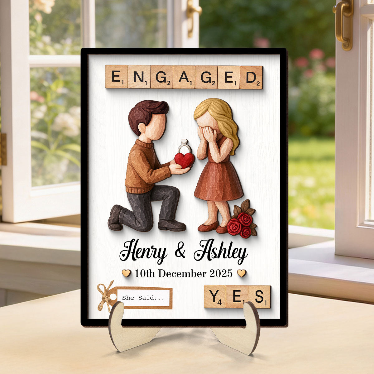 Couple Engagement Proposal - Personalized 2-Layered Wooden Plaque - Heartfelt Gift for Her, for Him