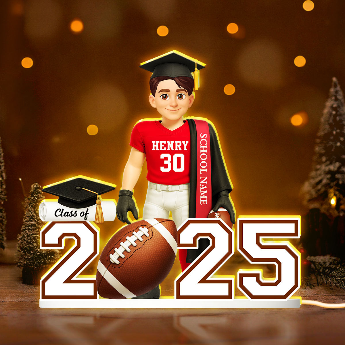 Football Boy 3D Effect Senior - Personalized Light Box - Christmas Gift Graduation Gift