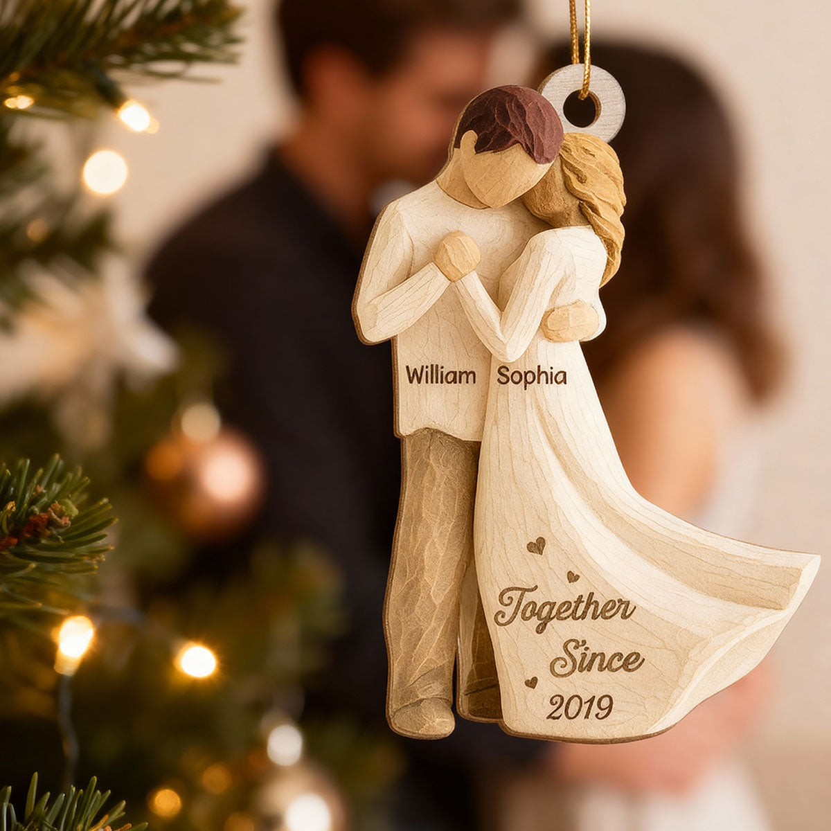 3D Effect First Christmas As Mr. & Mrs. - Personalized Wooden Ornament - Newlyweds Couple Keepsake