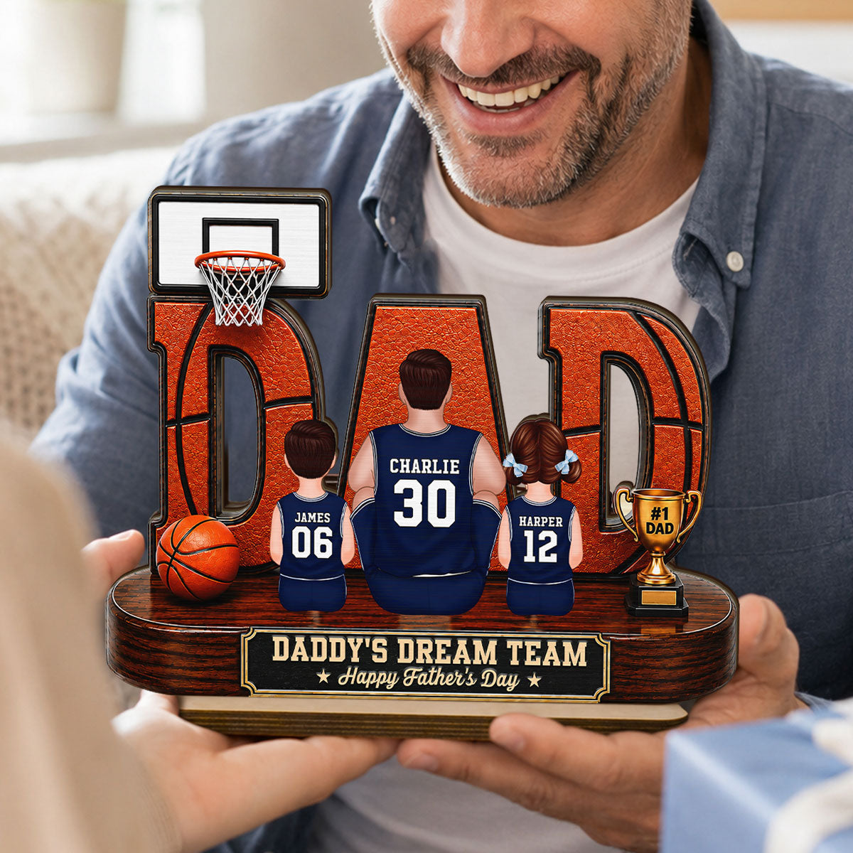 Basketball Dad Legend Daddy's Dream Team - Personalized 2-Layered Wooden Plaque - Unique Trending  Gift For Dad, Husband, Basketball Fans