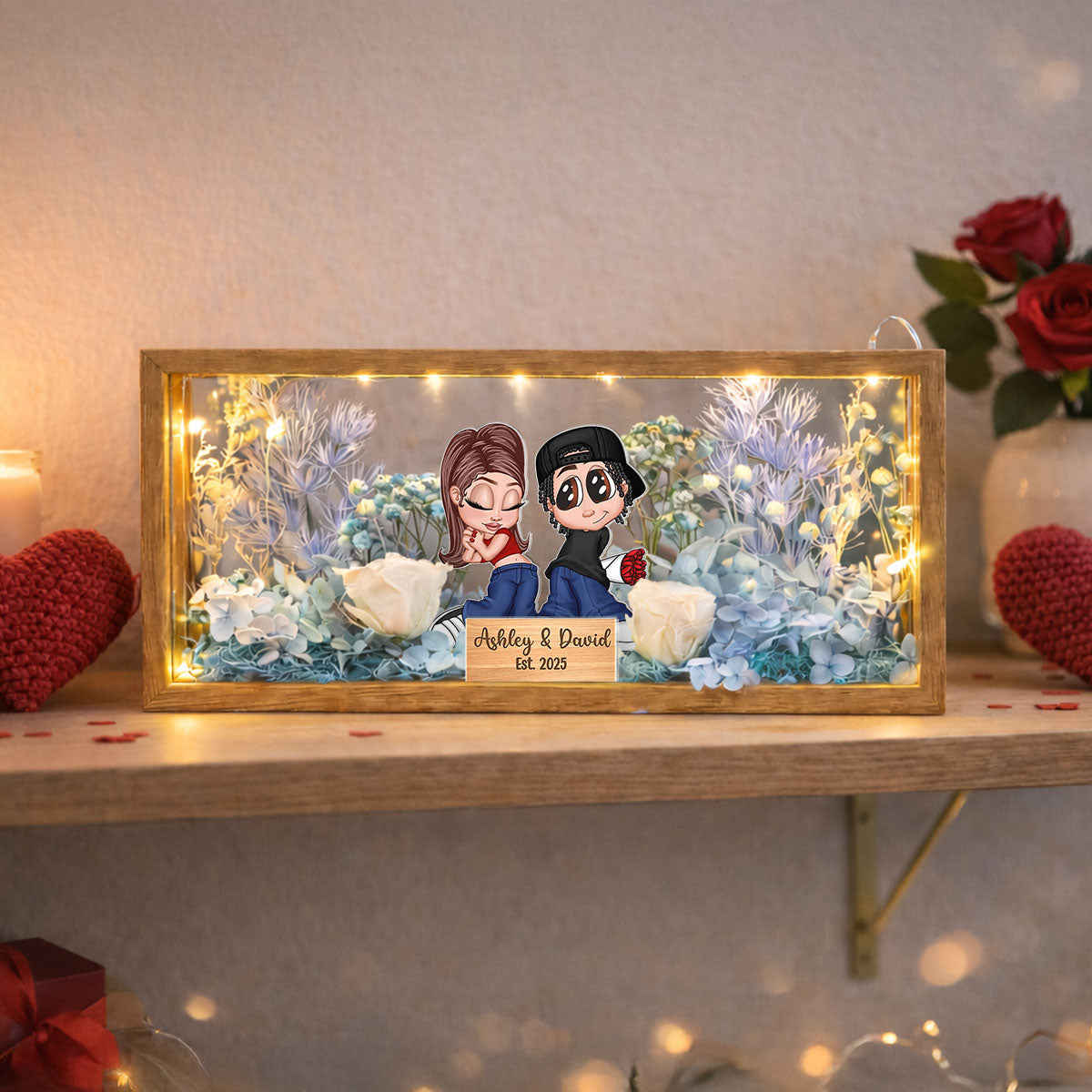 Eternal Love Y2K Couple - Personalized DIY Flower Shadow Box LED Night Light - Valentine's Day Gift, Anniversary Gift, Wedding Gift For Couple, For Him, For Her