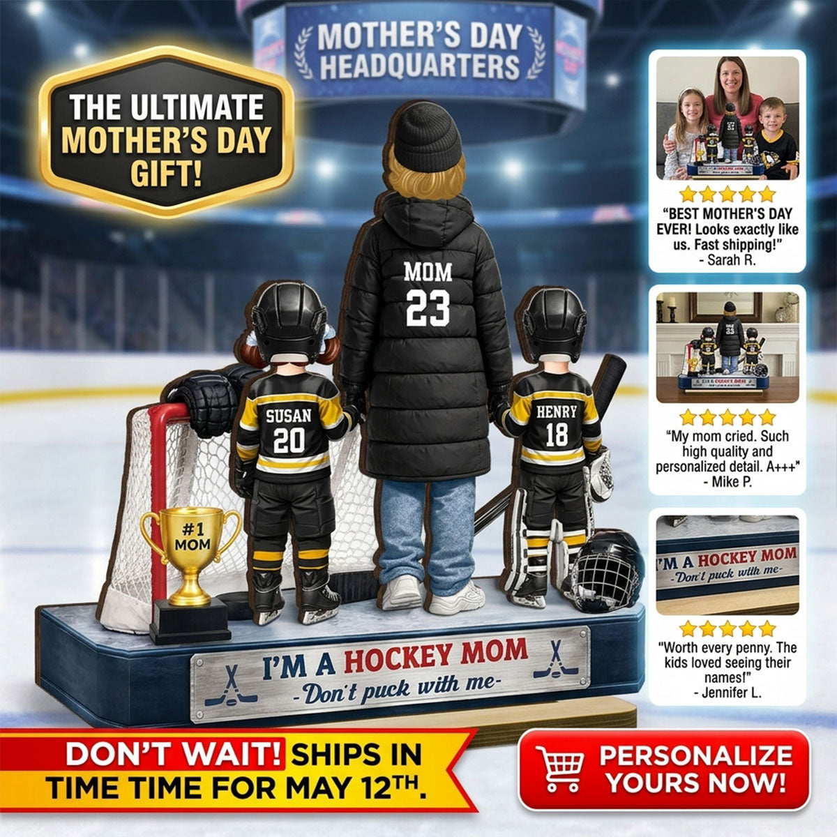 I'm A Hockey Mom And Kids - Personalized 2-Layered Wooden Plaque - Mother's Day Gift for Hockey Mom
