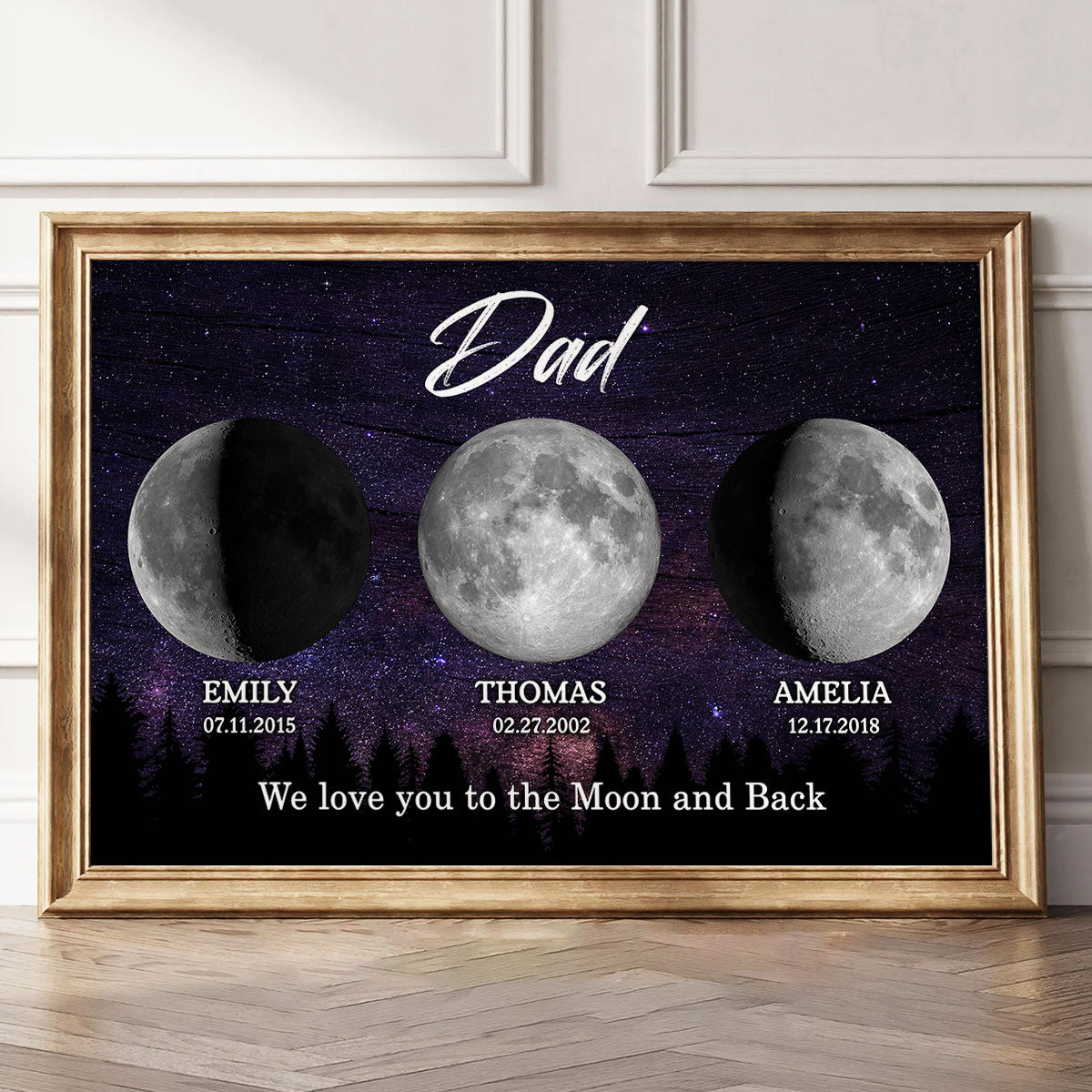 Dad We Love You to the Moon and Back, Custom Moon Phase by Date - Personalized Poster - Father's Day Gift for Dad, Husband