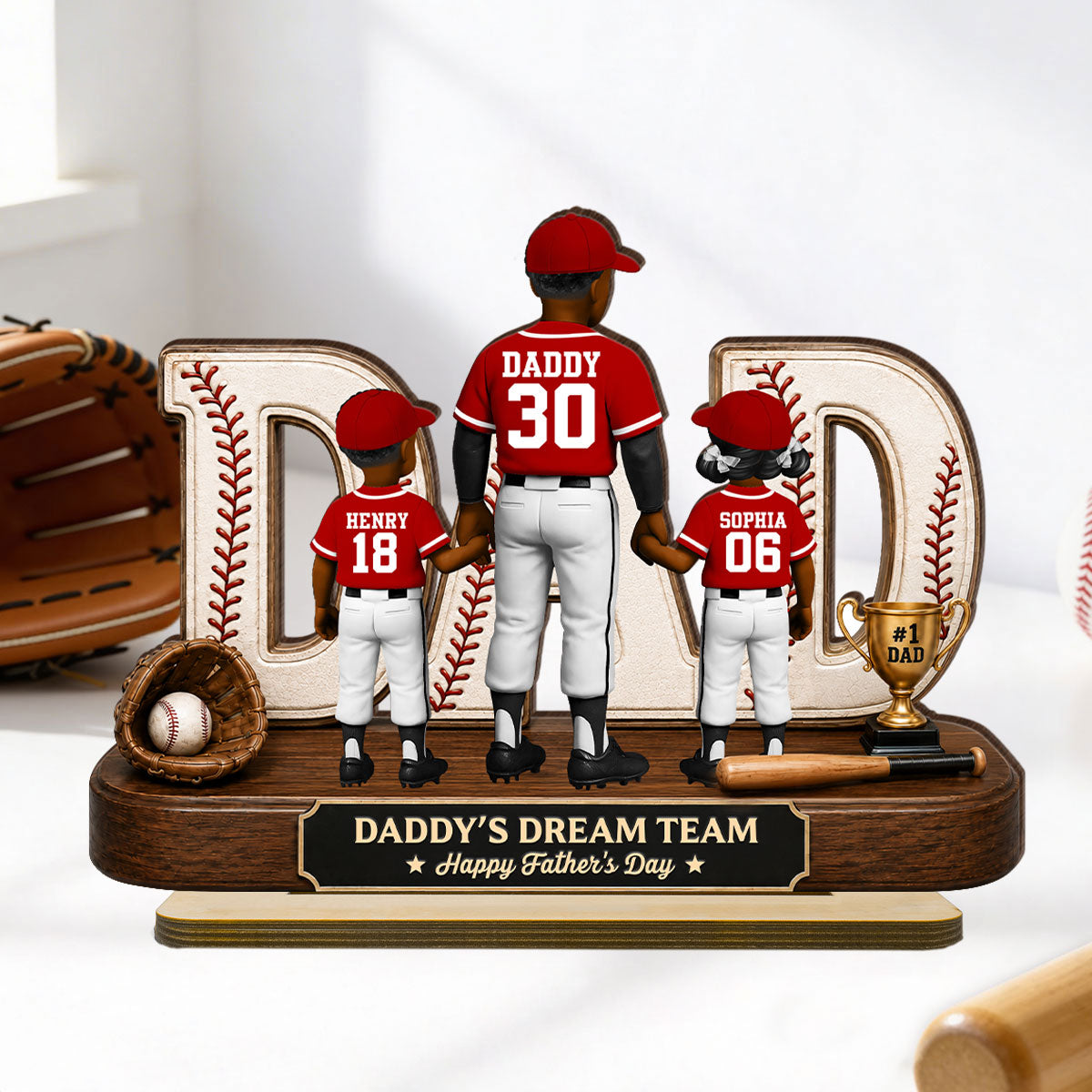 No 1 Baseball Dad Legend We Caught The Best Dad - Personalized 2-Layered Wooden Plaque -  Gift For Dad, Husband