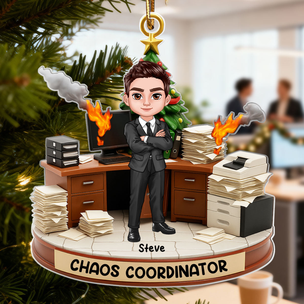 Office Chaos Coordinator - Personalized Acrylic Ornament - Funny Christmas Coworker Gift, White Elephant, Secret Santa Gift