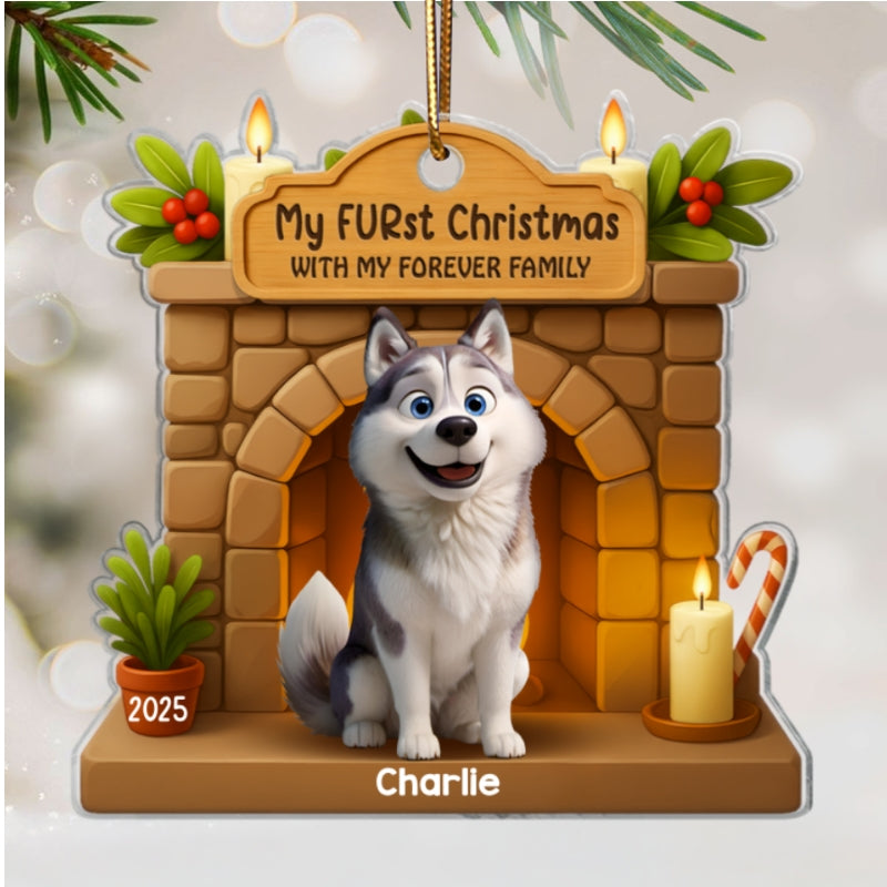 My FURst Christmas With Forever Family Cute Dog - Personalized Acrylic Ornament - Celebrate 1st Christmas Ornament Dog Lover