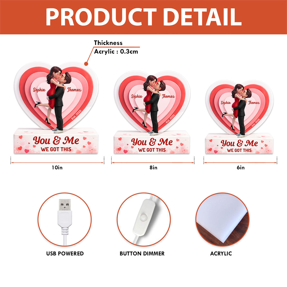 Eternal Love Romantic Couple Hugging Kissing - Personalized Light Box - Heartfelt Valentine's Day Gift, Anniversary Gift For Couple, For Him, For Her