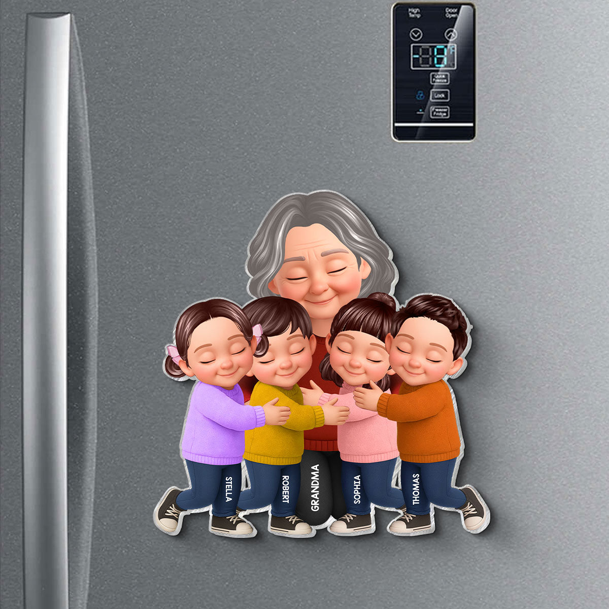 Grandma Grandkids Hugging - Personalized Acrylic Fridge Magnet - Mother's Day Gift For Grandma, Mom